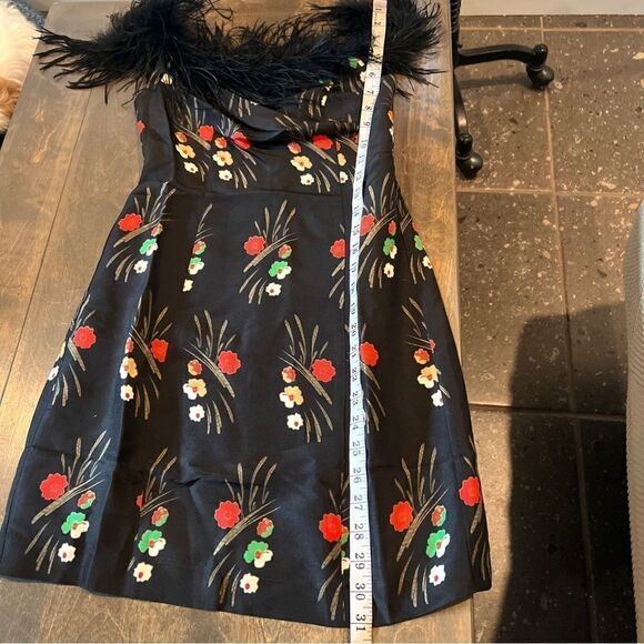 New Rixofloral-print feather-trim dress Sz-2 USA - Picture 9 of 15